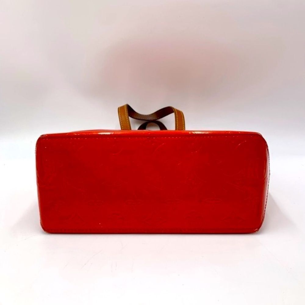 Auth Louis Vuitton Mini Red LV Monogram Vernis Tote Vachetta Leather Handles - Picture 4 of 14